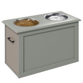PawHut Raised Dog Feeding Station with 2 Stainless Steel Bowls and Storage for Large Dogs and Other Large Pets (Color: Grey) PawHut Raised Dog Feeding Station with 2 Stainless Steel Bowls and Storage for Large Dogs and Other Large Pets (Color: Grey)