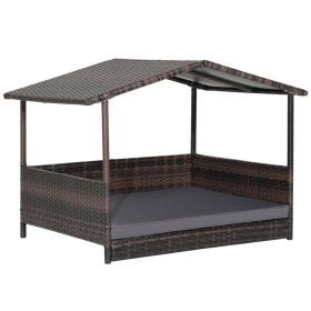 Outdoor Wicker Dog House with Weatherproof Roof (Color: Gray) Outdoor Wicker Dog House with Weatherproof Roof (Color: Gray)